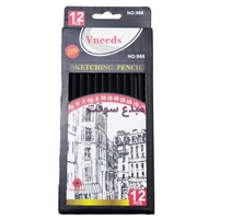 BOITE CRAYON NOIR 12PCS 2H-8B Vneeds 968  SBM 37034 