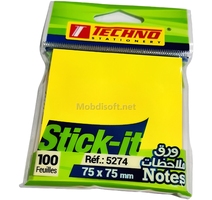 NOTES ADHESIVES JAUNE PASTEL 100F 75x75 MM  TECHNO 5079/5274 